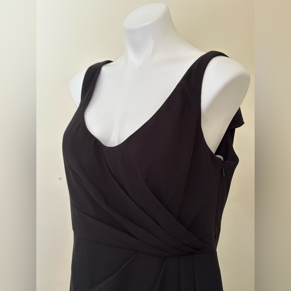 VERA WANG WHITE Black Maxi Scoop Neck Gown Dress Cut Out Bow Draped Back Sz 14 - Picture 9 of 16
